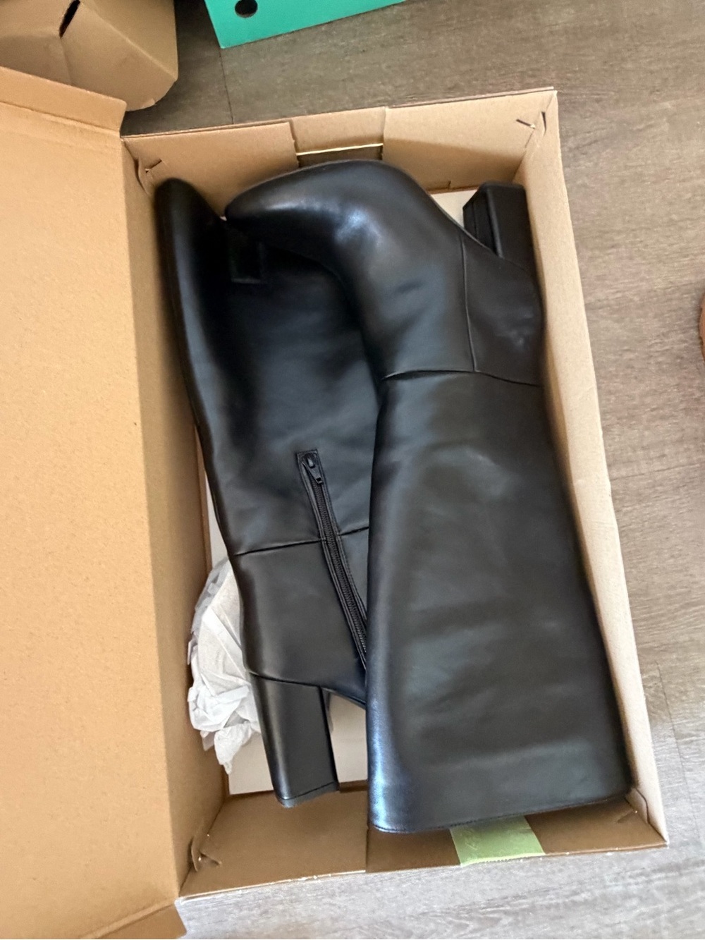 Black Knee High Faux Leather Boots with Side Zip